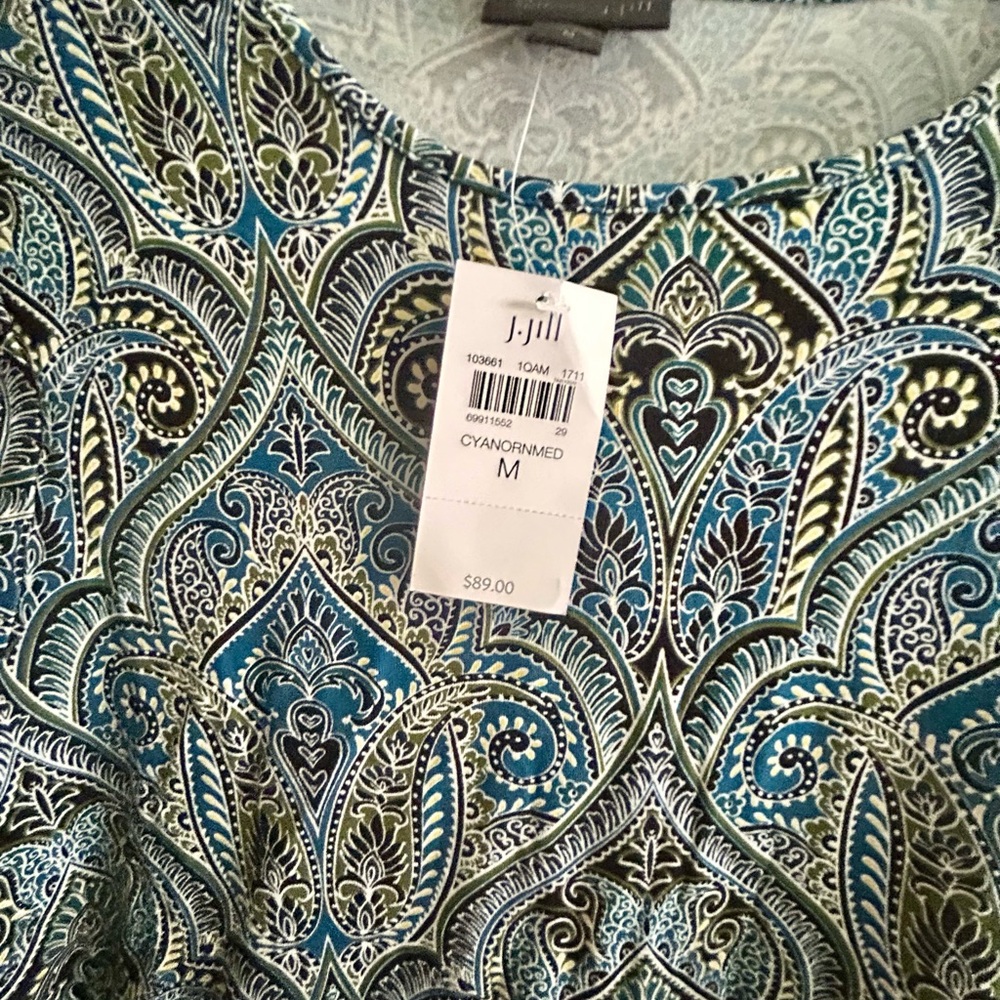 * New J Jill Wearever Boho Paisley Swirl Print Top SZ Medium *